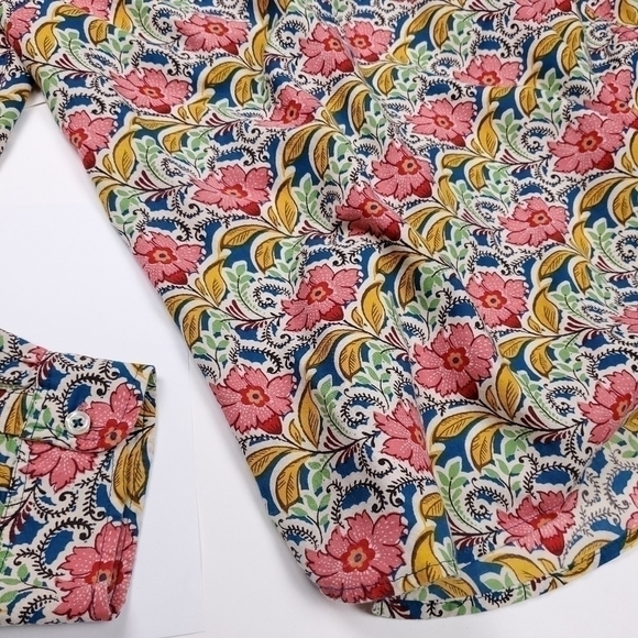 TALBOTS Cream Pink Tan Floral Print Casual Button Down Top Sz M - Picture 5 of 13